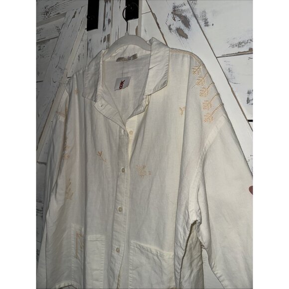 ZARA Home LINEN Cotton SHIRT House Coat ZW COLLECTION Embroidered Floral NWT L - Picture 3 of 11